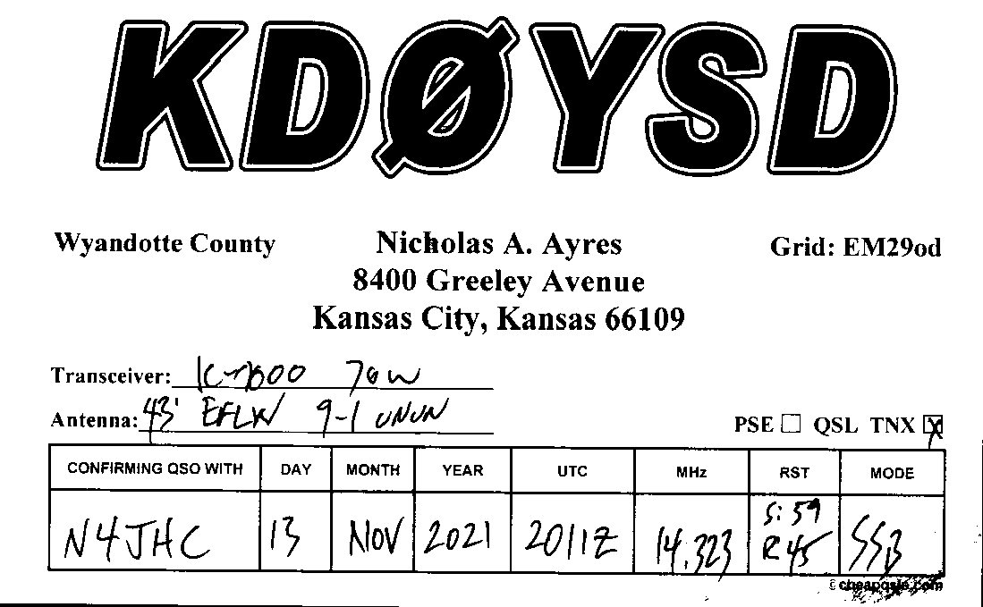 KD0YSD QSL front