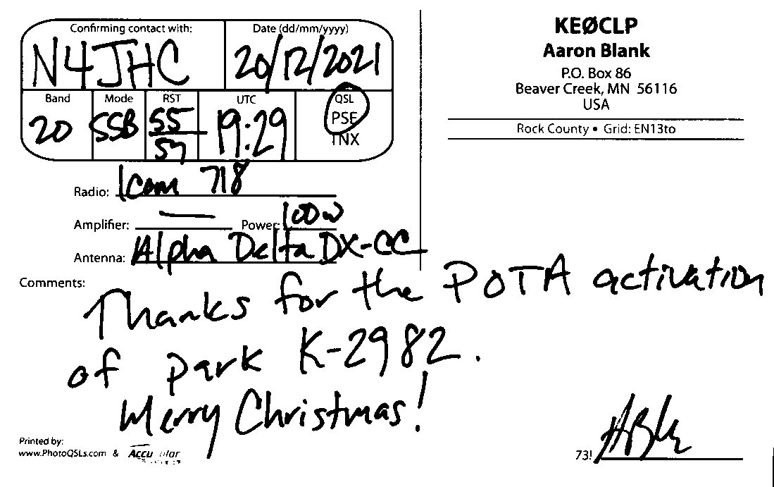KE0CLP QSL back